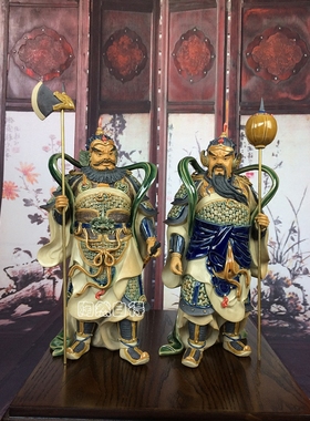 门神秦琼尉迟恭陶瓷佛像摆件石湾公仔客厅玄关屏风