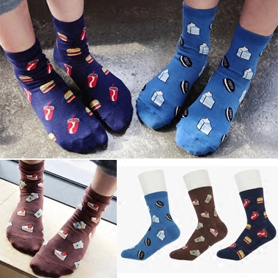 韩国进口糖果色竖纹卡通动漫女袜