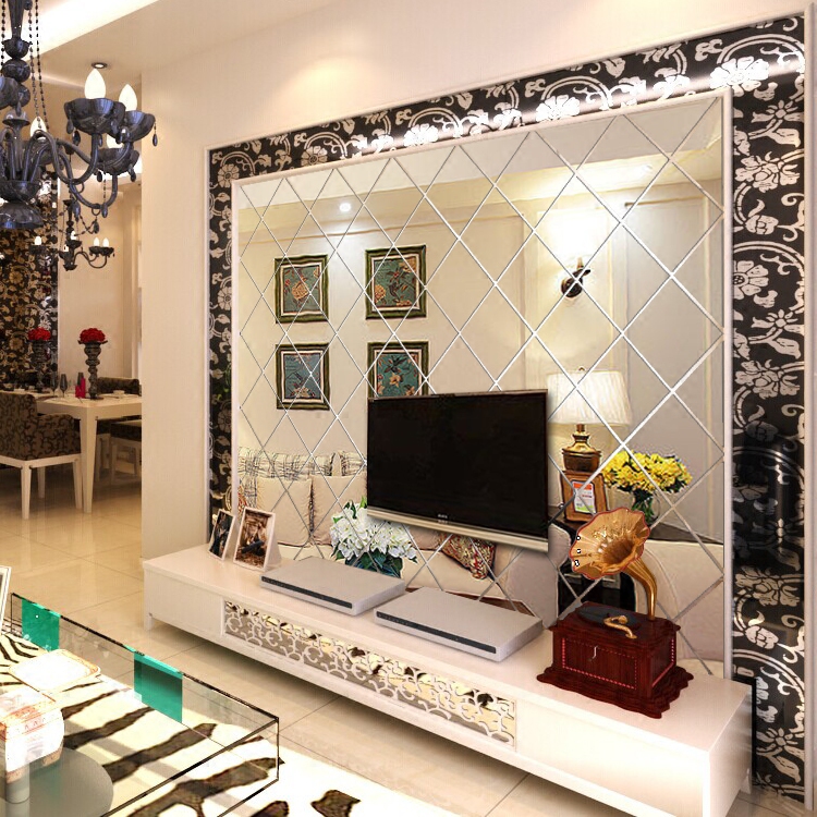 亚克力菱形镜面立体墙贴 客厅餐厅玄关电视背景墙创意家居装饰