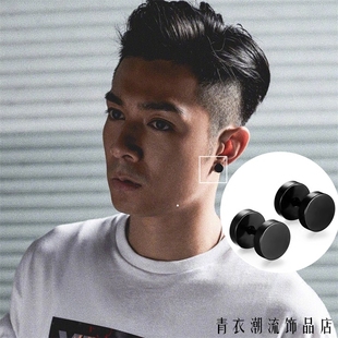 使徒行者2乐少锋周柏豪同款耳钉 黑色圆形哑铃时尚个性黑耳饰耳环