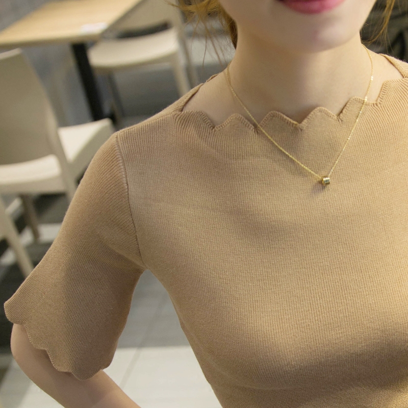 内搭紧身打底薄毛衣短袖针织衫