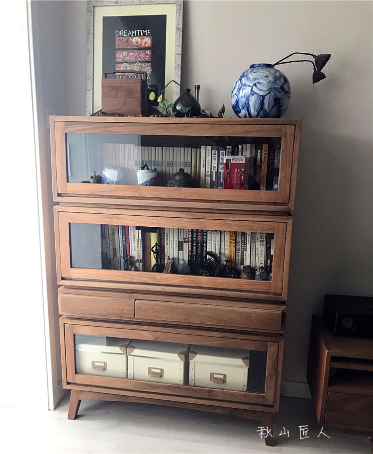 秋山匠人中日式纯实木上翻门玻璃