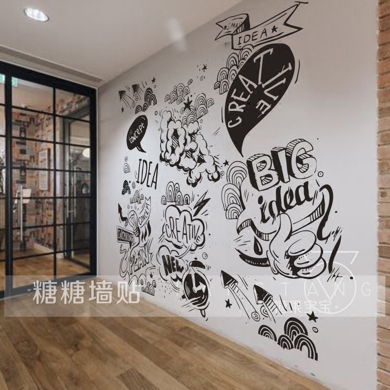 idea涂鸦灯泡 影视传媒公司文化墙 办公室励志 工作室创意墙贴纸