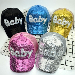 新款跑男帽子baby鹿晗同款亮片棒球帽韩版鸭舌帽网帽儿童遮阳帽子