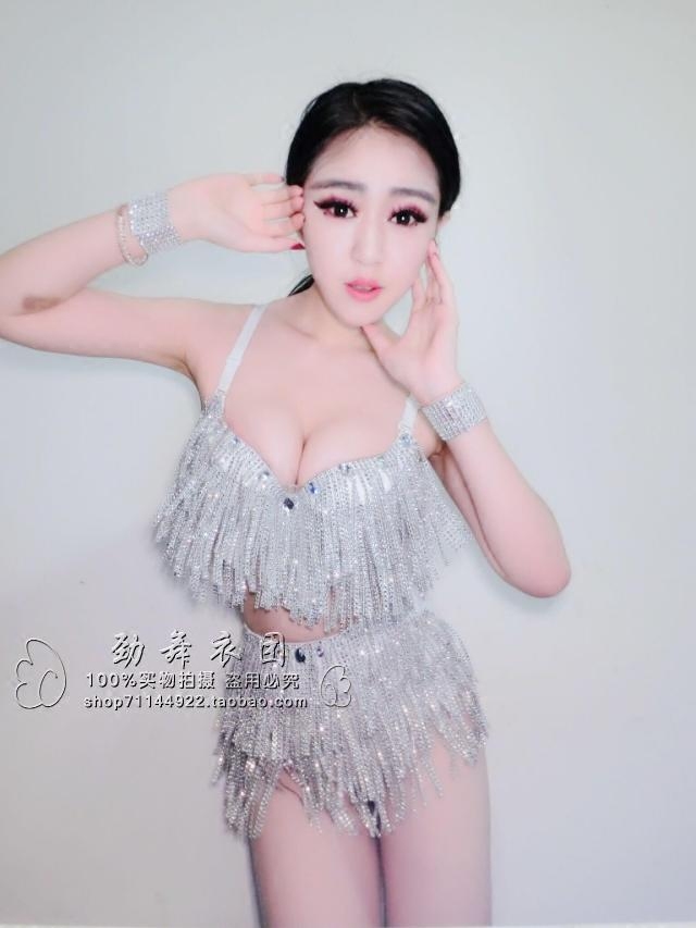 夜店女歌手亮钻流苏比基尼演出服