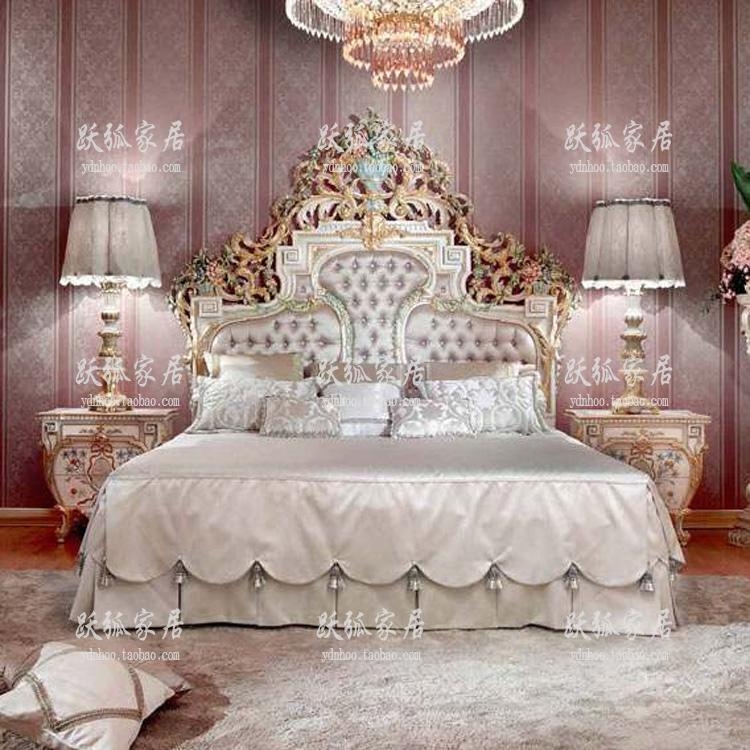 意大利风格别墅家具欧式实木雕花双人床法式布艺彩绘大婚床公主床
