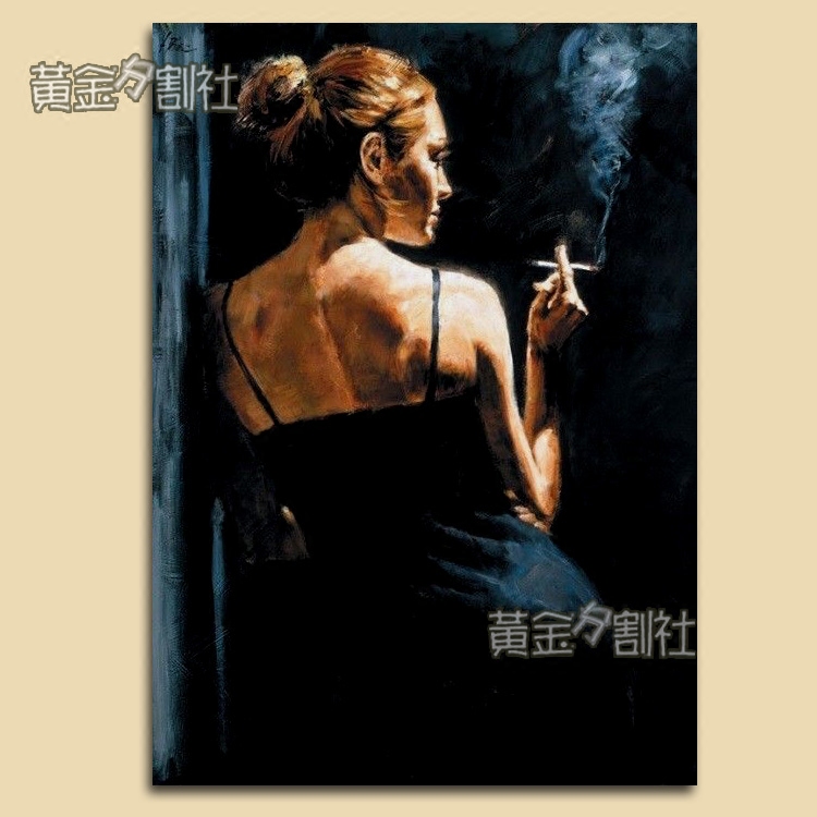 大芬村手绘油画北欧风人物画迷人抽烟女子酒店会所别墅配画装饰画