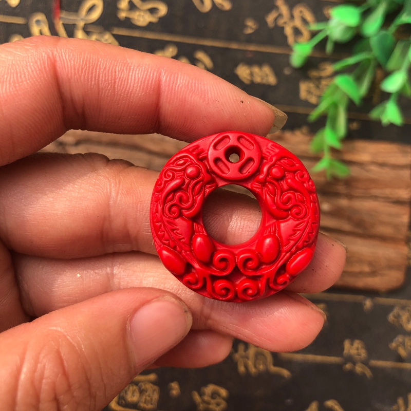 台湾原色朱砂双貔貅平安扣吊坠男女钥匙扣中国红招财貔貅送证书