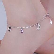 Đơn giản và linh hoạt tốt 925 sterling silver thạch anh tím bốn lá vòng chân cỏ nữ sinh viên Nhật Bản và Hàn Quốc gió chân chain hiện Qi Valentine