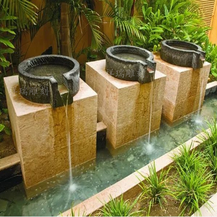 室内大理石头水景观户外庭院水池花园装饰流水石钵盆喷泉石雕摆件