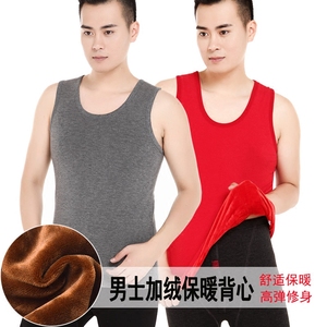 男保暖背心加绒加厚 高弹圆领保暖内衣 冬季中老年大红色马甲背心