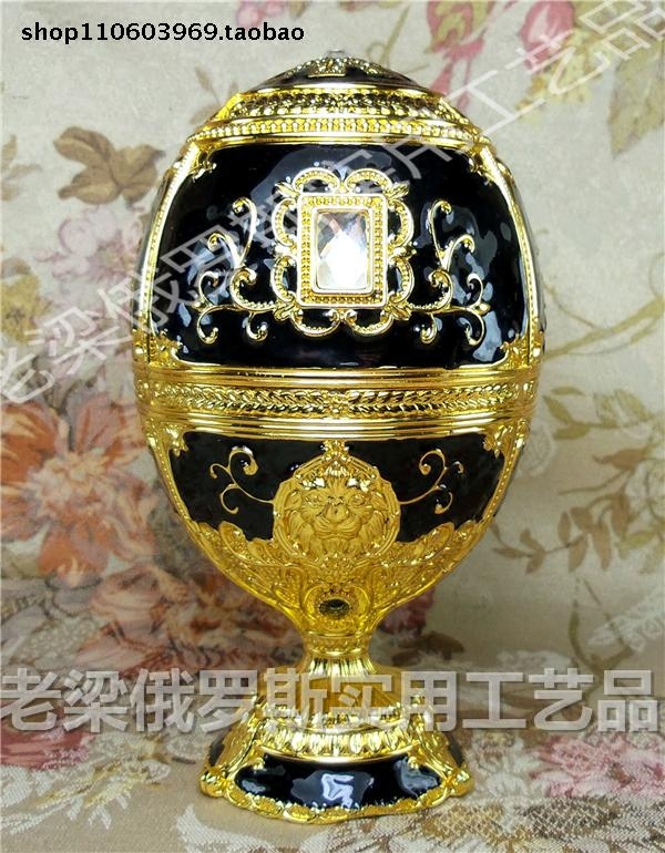 Z1特介俄罗斯俄罗斯锡金属牙签筒盒高脚蛋形方钻狮头金边黑色欧式