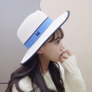 送墨镜夏帽子女礼帽百搭休闲M标女士草帽沙滩帽太阳帽防晒遮阳帽