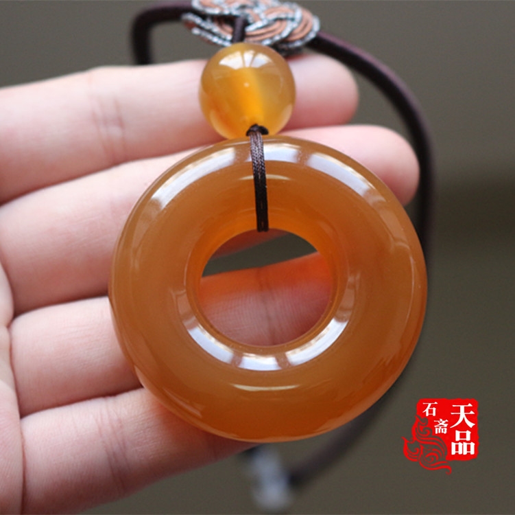 天然原色无优化蜜糖色黄玉髓玛瑙平安环平安扣吊坠毛衣链