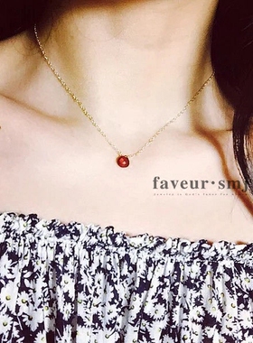 faveur 玻璃心 朱砂痣 swett heart ?  天然心形石榴石锁骨项链