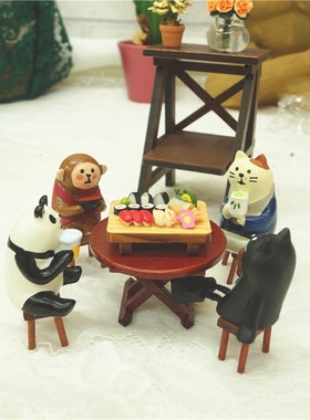 猫步杂货 zakka 温泉浴衣旅猫 喝茶吃寿司场景迷你摆件
