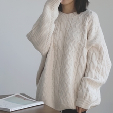 保暖厚实宽松套头针织外套女 韩国单chic粗线复古毛衣高品质秋冬款