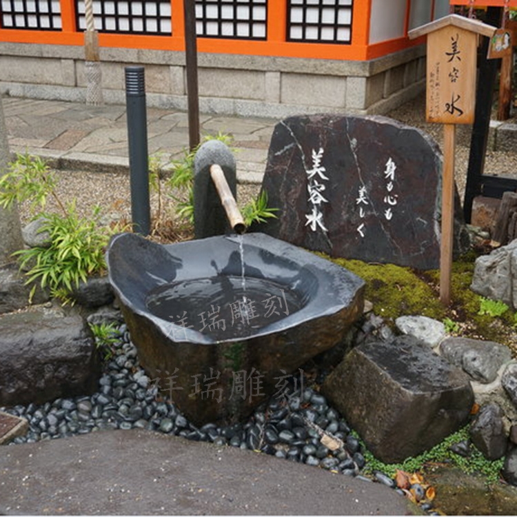 青石头流水钵盆户外日式庭院水景观装饰大理石槽鱼缸石雕水池摆件