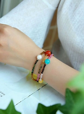 天然正品碧玺手链女款南红蜜蜡