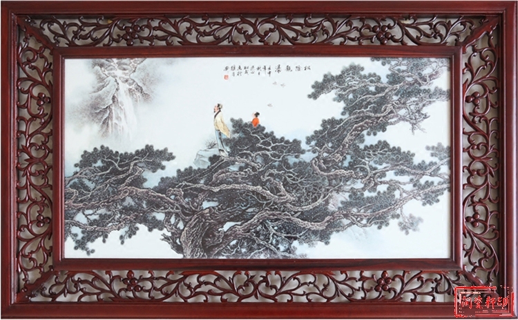 景德镇陶瓷器瓷板画 张松茂 中堂客厅卧室画  礼品收藏松荫观瀑