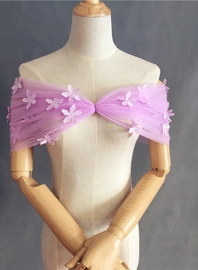 凯蒂婚饰 2020秋季新款婚纱礼服披肩一字V领花朵浅紫色伴娘披肩