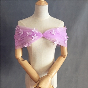 婚纱礼服披肩一字V领花朵浅紫色伴娘披肩 新款 凯蒂婚饰 2020秋季