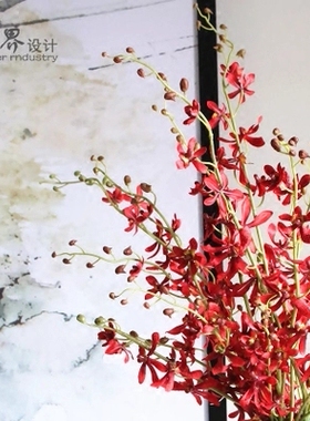 红色千代兰仿真花  石斛兰跳舞兰单枝花 婚庆家居插花花瓶摆花