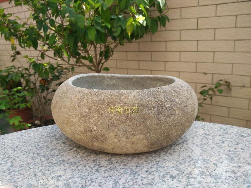 天然鹅卵石小花盆自然石小鱼缸造景茶洗个性装饰阳台桌面多肉花盆