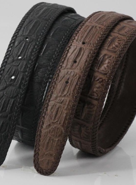 皮带男真皮不带头平滑扣头层牛皮腰带 鳄鱼纹无头编织裤带H皮带条