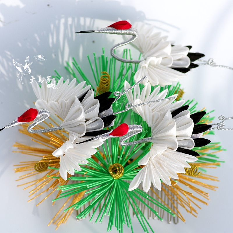 日本和服浴衣头饰配饰花簪 舞伎 艺伎 水引 松 仙鹤 细工花簪