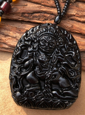 天然黑曜石金刚不动佛证书黄财神