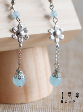 纯银古风汉服蓝色耳坠