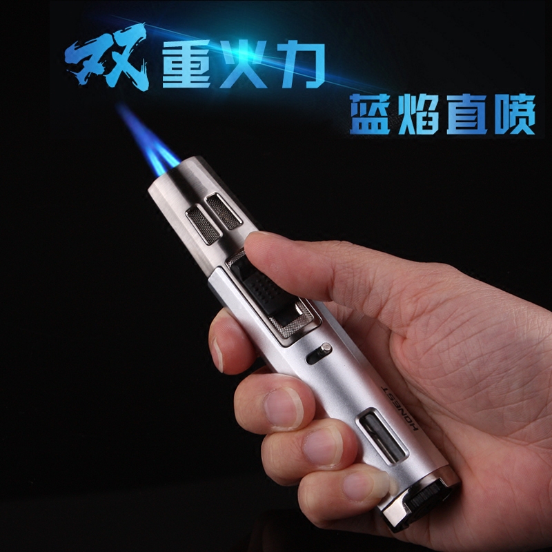 笔式交叉双直冲大火力防风蓝焰定锁火雪茄打火机冷风喷枪家用艾灸
