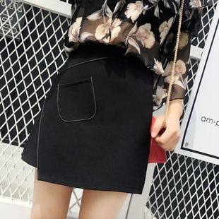 2018春夏新款不规则半身裙高腰显瘦A字包臀裙女学生大码黑色短裙