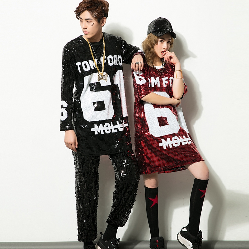 ds成人演出服男款女大码街舞现代舞亮片t恤嘻哈爵士舞表演服装