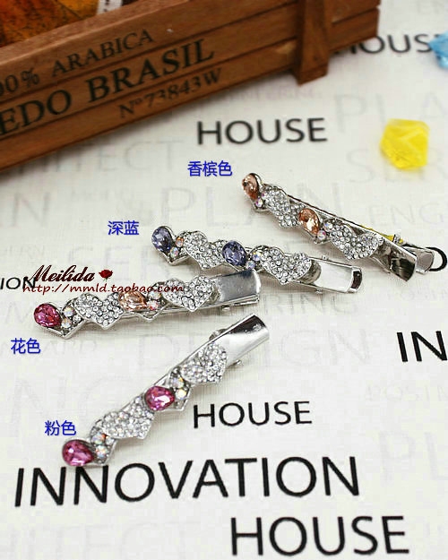 新款发饰水晶水钻闪亮鸭嘴夹发夹桃心叶子边夹顶夹一字青蛙夹