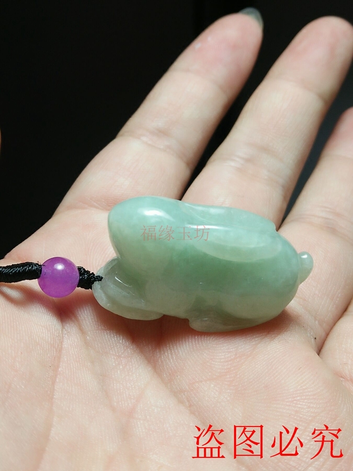 翡翠立体生肖A货玉兔钥匙扣吊坠