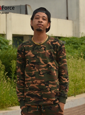 Ares＆Force秋长袖迷彩男女情侣装潮牌嘻哈肥佬大码衣服侃爷t恤男