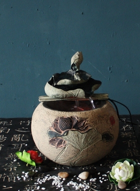 中式风流水喷泉鱼缸工艺品