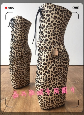欧美超高跟BDSM豹纹芭蕾包跟角色扮演短靴大码细跟短靴BLDB90XB