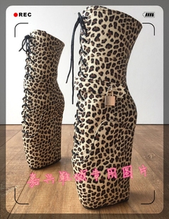 細(xì)跟短靴BLDB90XB 歐美超高跟BDSM豹紋芭蕾包跟角色扮演短靴大碼