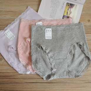 高腰纯棉内裤 头防勒腿 女士包臀纯棉日单中腰透气无痕蕾丝三角裤