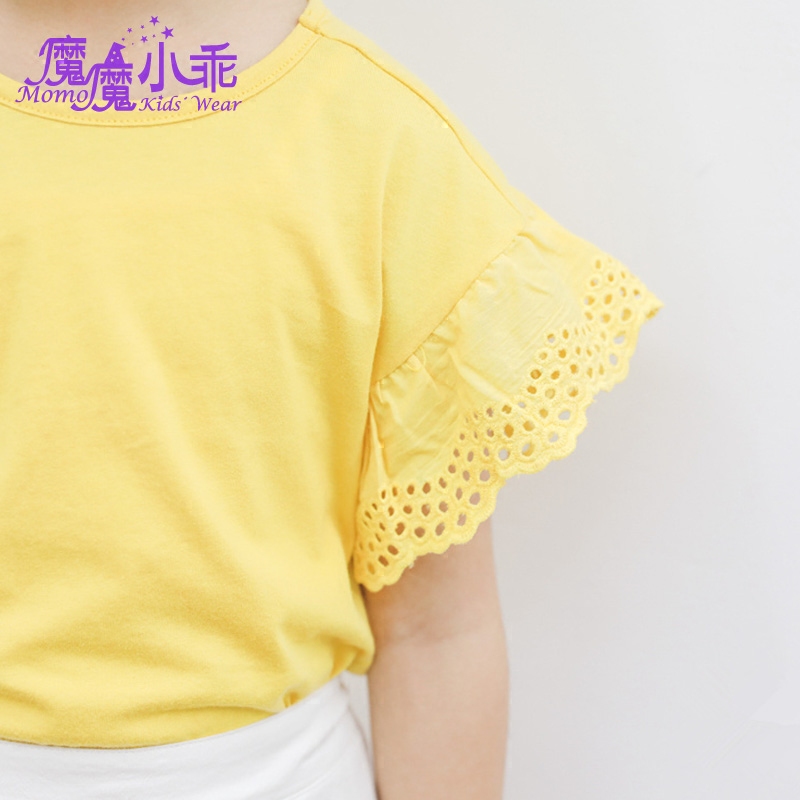 aimee艾米女童短袖t恤衫纯棉荷叶花边小飞袖上衣百搭白色夏装韩版