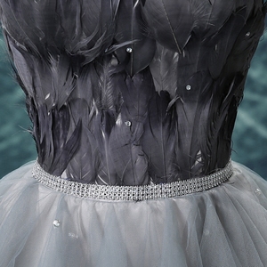 Black and gray feathers on the short tail of the breast after the short tail wedding bride dinner party stage show