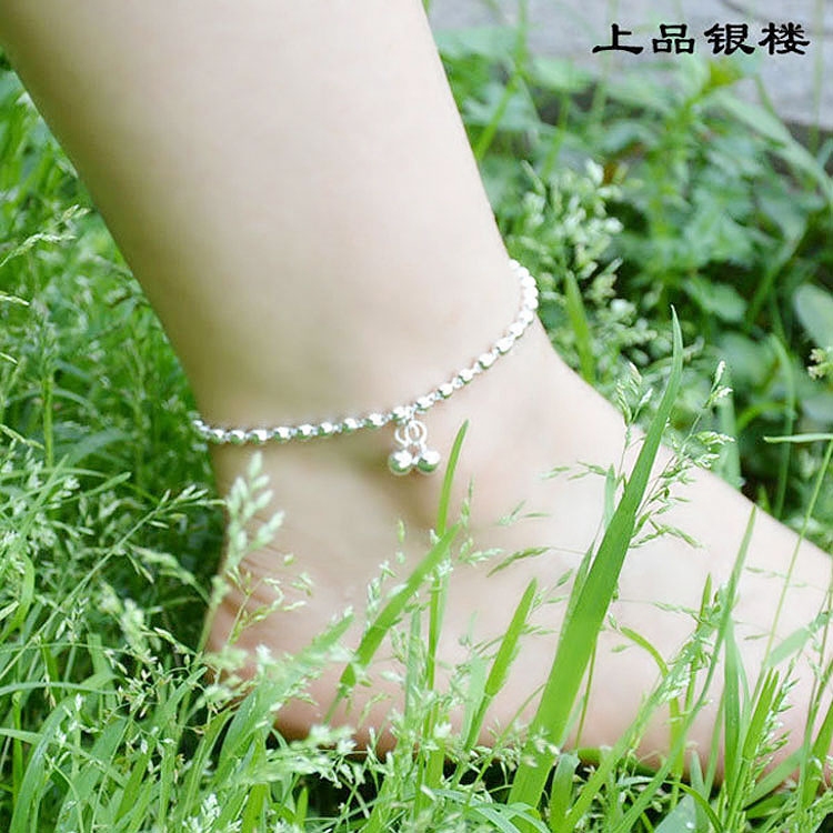 纯银个性脚链女时尚简约可爱铃铛脚踝链子加长款小众设计