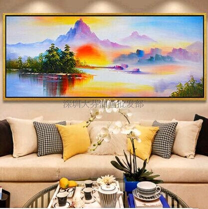 纯手绘油画客厅装饰画现代简约风景抽象山水画卧室沙发墙创意挂画
