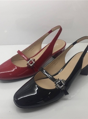 KISSCAT接吻猫2018夏款粗跟牛漆皮可爱女生圆头女凉鞋KA98304-11