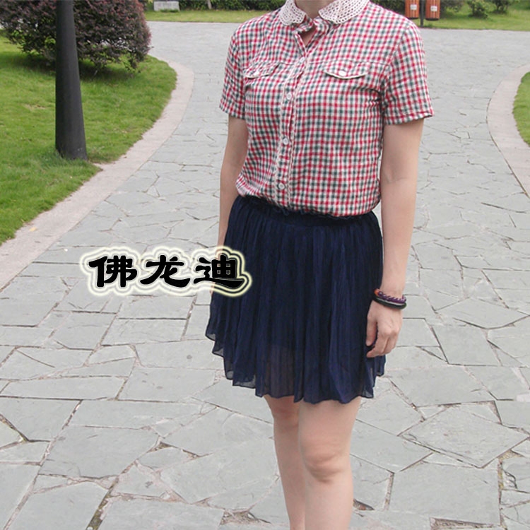 衬衫短袖少女格子春夏秋新款韩版棉修身打底上衣简约学生OL佛龙迪