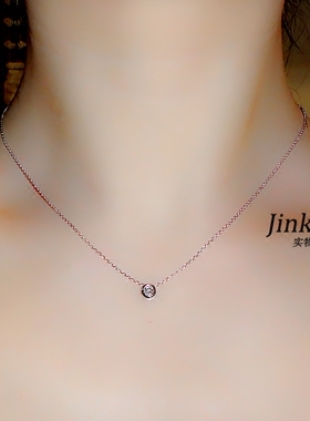 925纯银镀白金 圆形 迷你简单简约 一颗小单钻 锁骨链项链超细 女