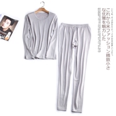 睡衣保暖套装 新款 桑蚕丝棉毛裤 圆领内衣套装 秋衣 真丝加棉男士